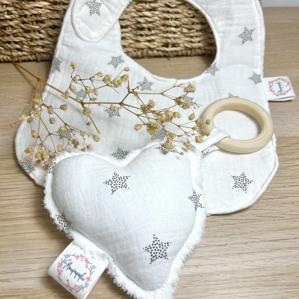 Babero Theo Baby stars gris