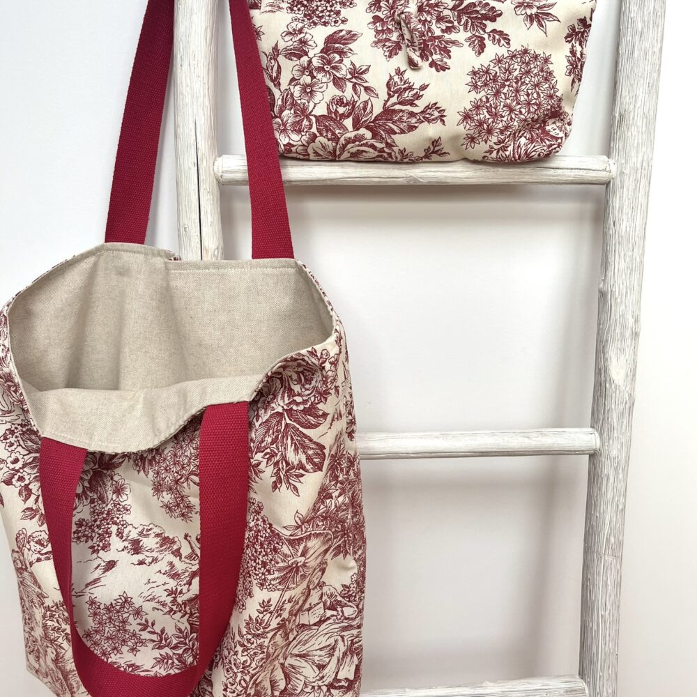Bolsa Pepa reversible toile de jouy burdeos