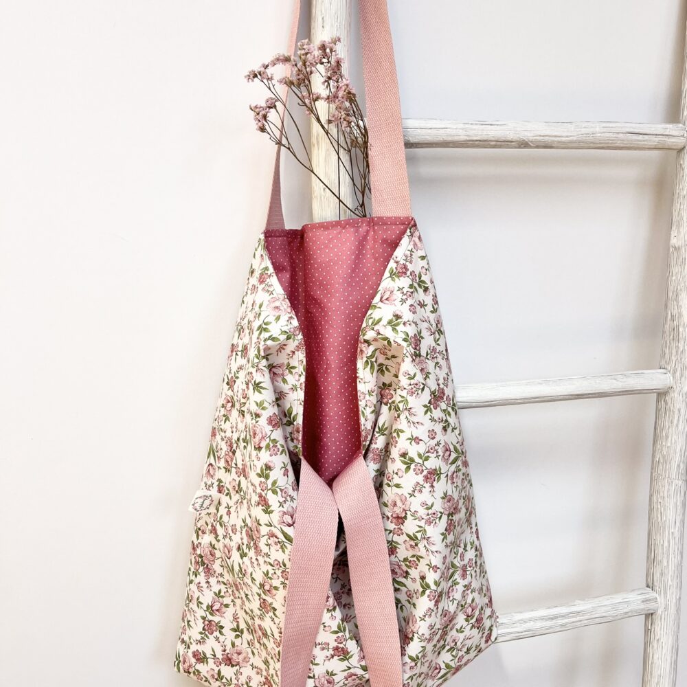 Bolsa Pepa reversible Flores rosa y verde topito
