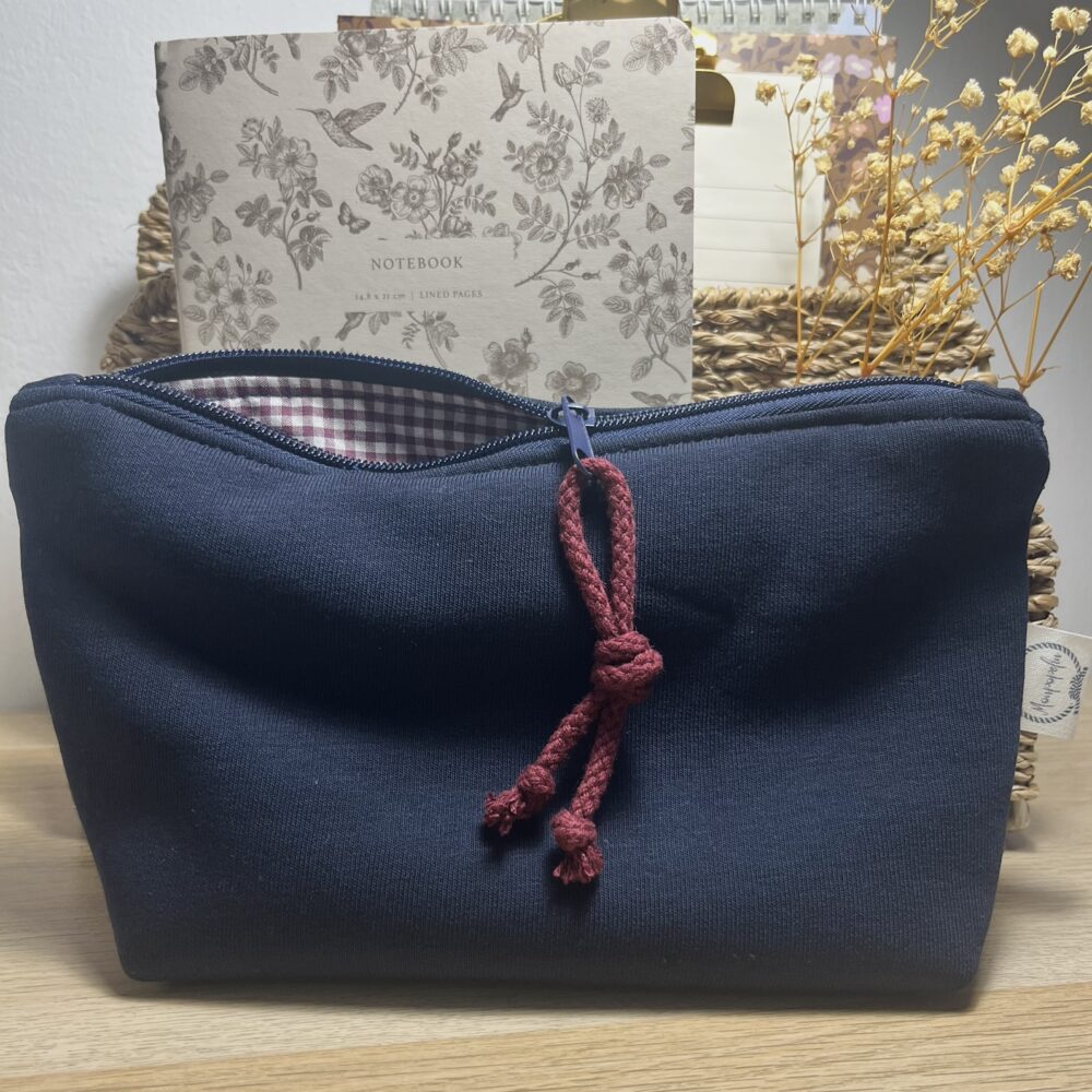 Neceser Begur mini punto azul marino y vichy burdeos